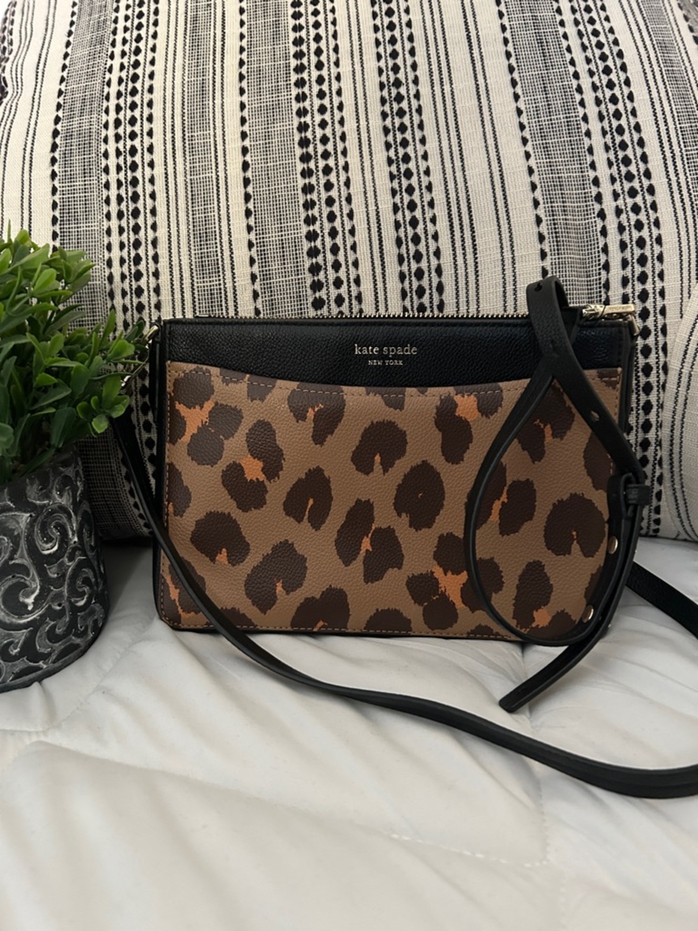 kate spade Leopard Print Crossbody in Brown and Black with Tan Accents